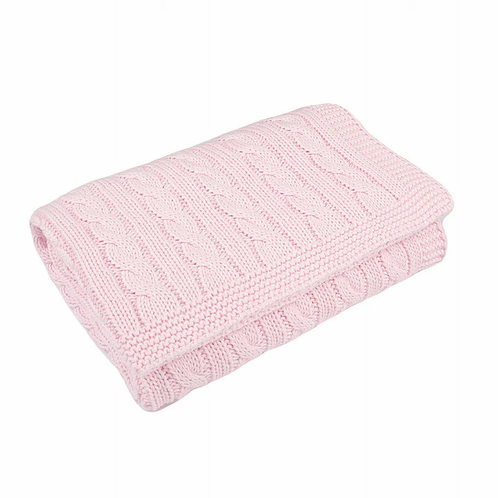 Cable Knit Cotton Baby Blanket - Baby Pink - Image 2