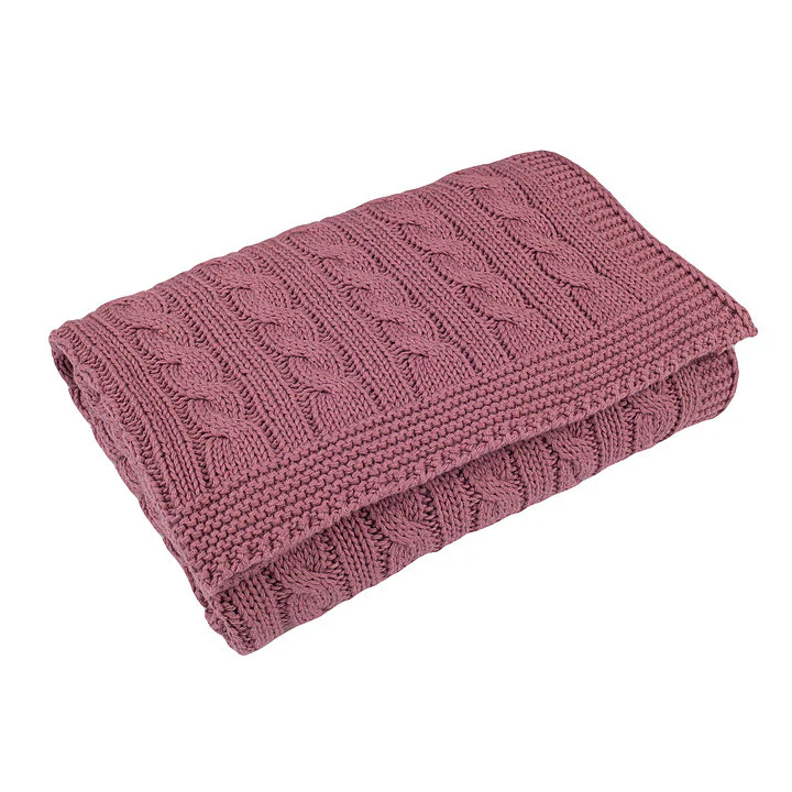 Cable Knit Cotton Baby Blanket - Dusty Rose - Image 2