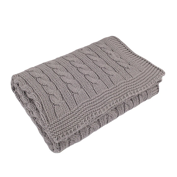 Cable Knit Cotton Baby Blanket - Hound Grey - Image 2