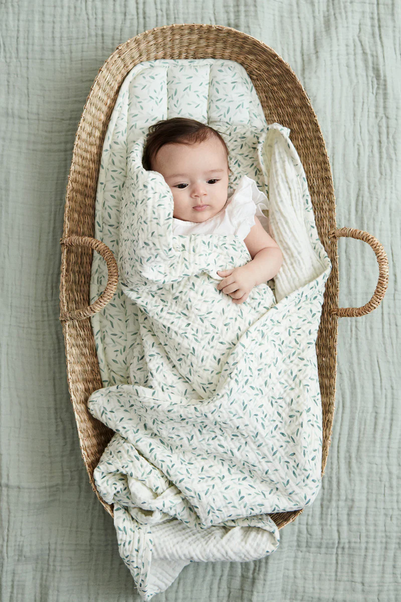 Cam Cam Copenhagen Organic Swaddle Light - Green Leaves - Image 3