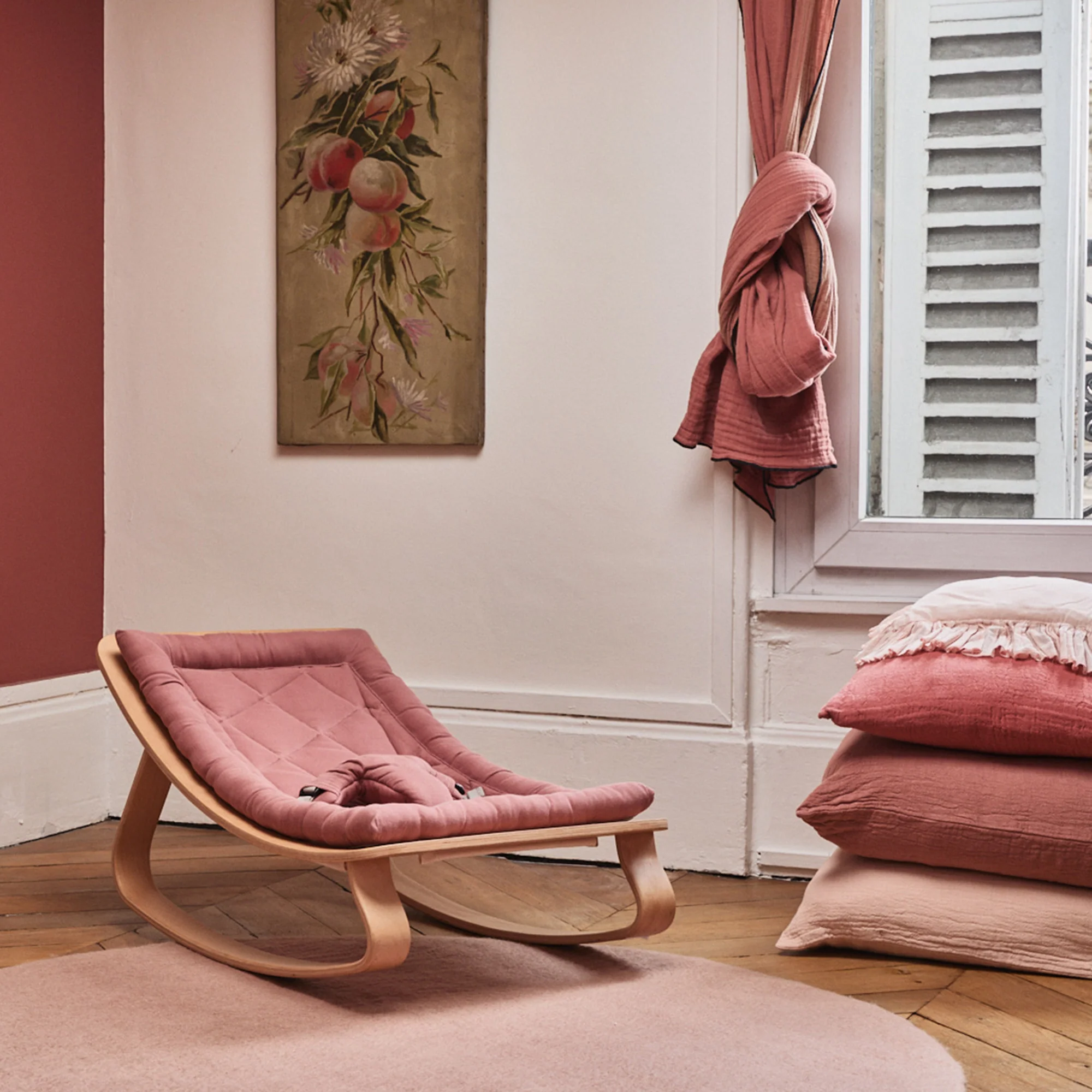 Charlie Crane Levo Baby Rocker - Beech + Bois de Rose Cushion - Image 2