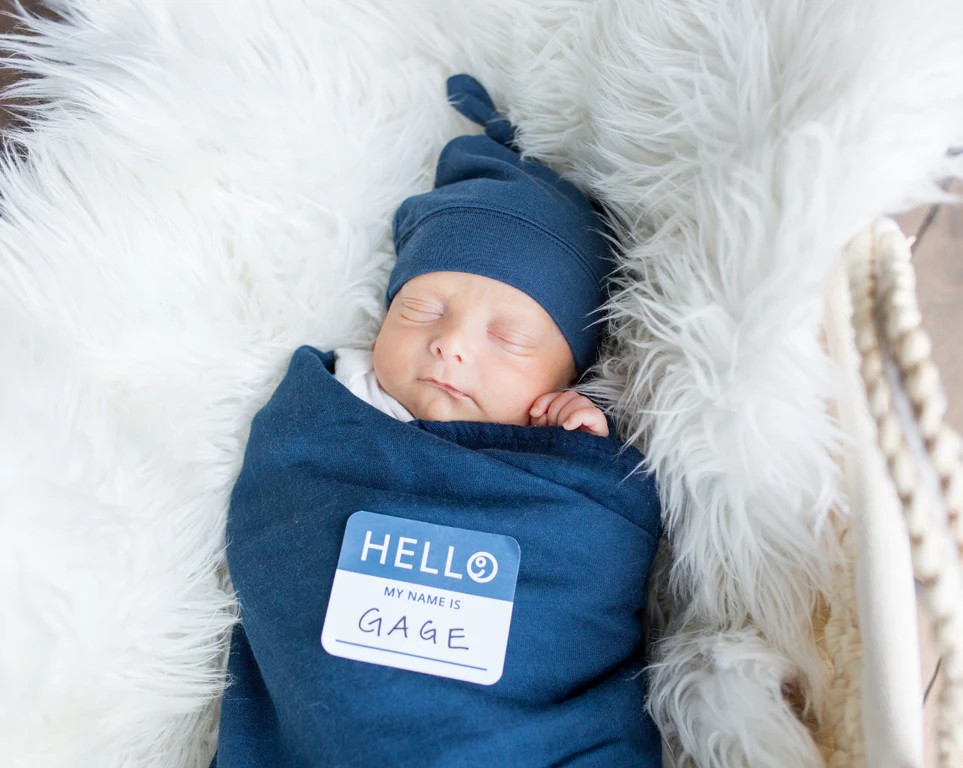 Hello World Baby Swaddle & Hat Set - Navy - Image 3