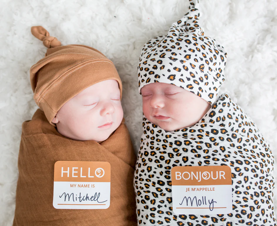 Hello World Baby Swaddle & Hat Set - Tan - Image 3