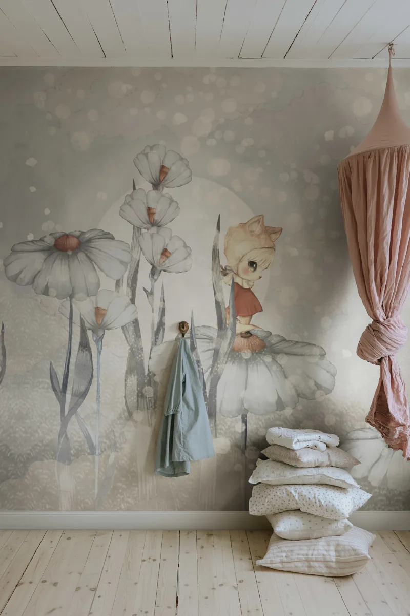 Kids Custom Wall Mural - Bloomy Fields Of Marion In Blue - Image 3