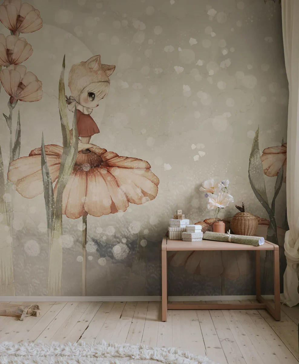 Kids Custom Wall Mural - Bloomy Fields Of Marion In Grey Green - Image 4