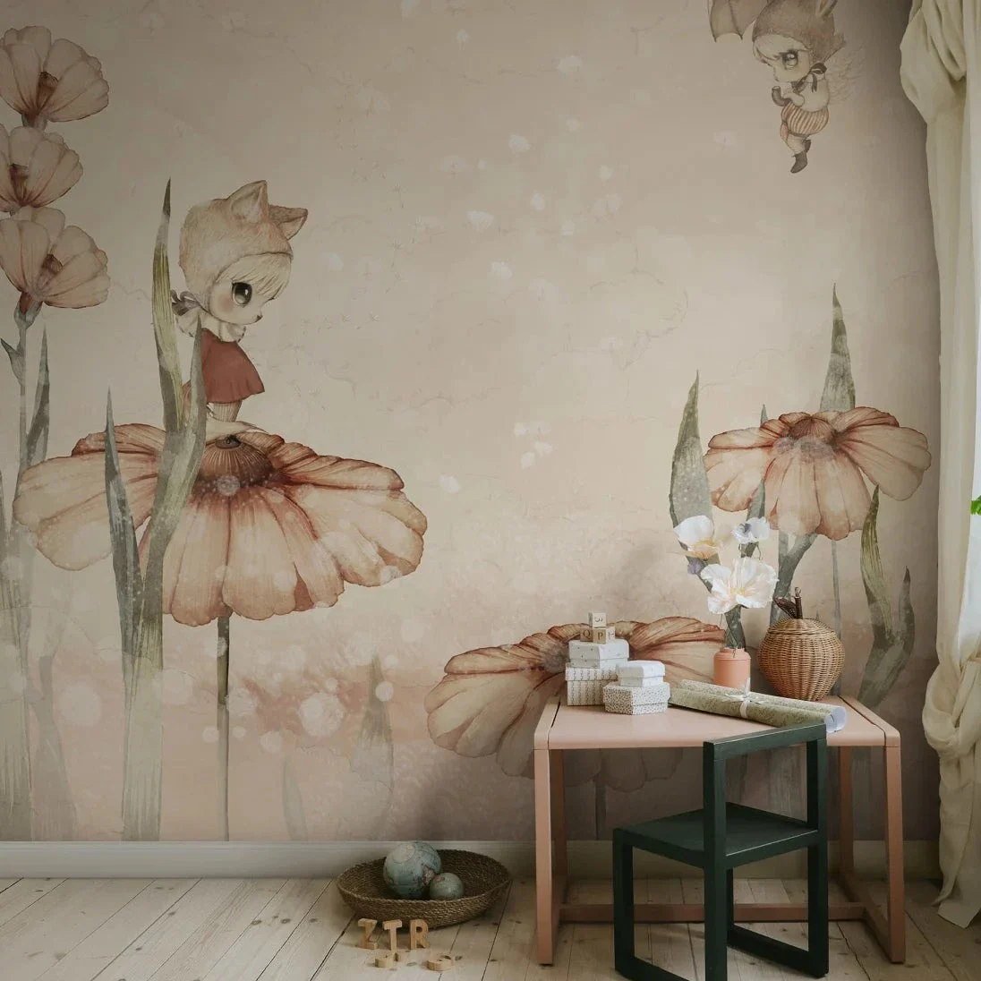 Kids Custom Wall Mural - Bloomy Fields Of Marion In Pink