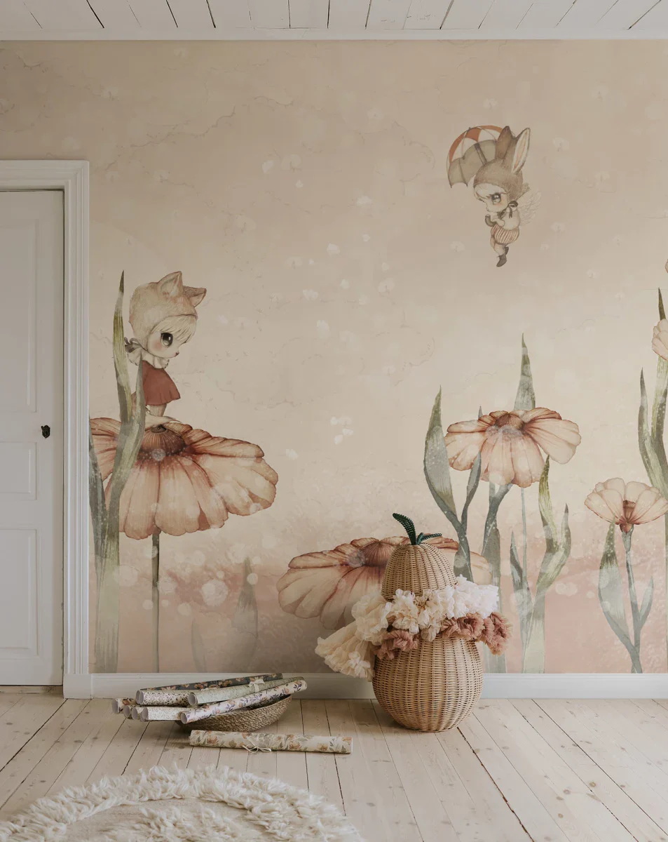 Kids Custom Wall Mural - Bloomy Fields Of Marion In Pink - Image 3