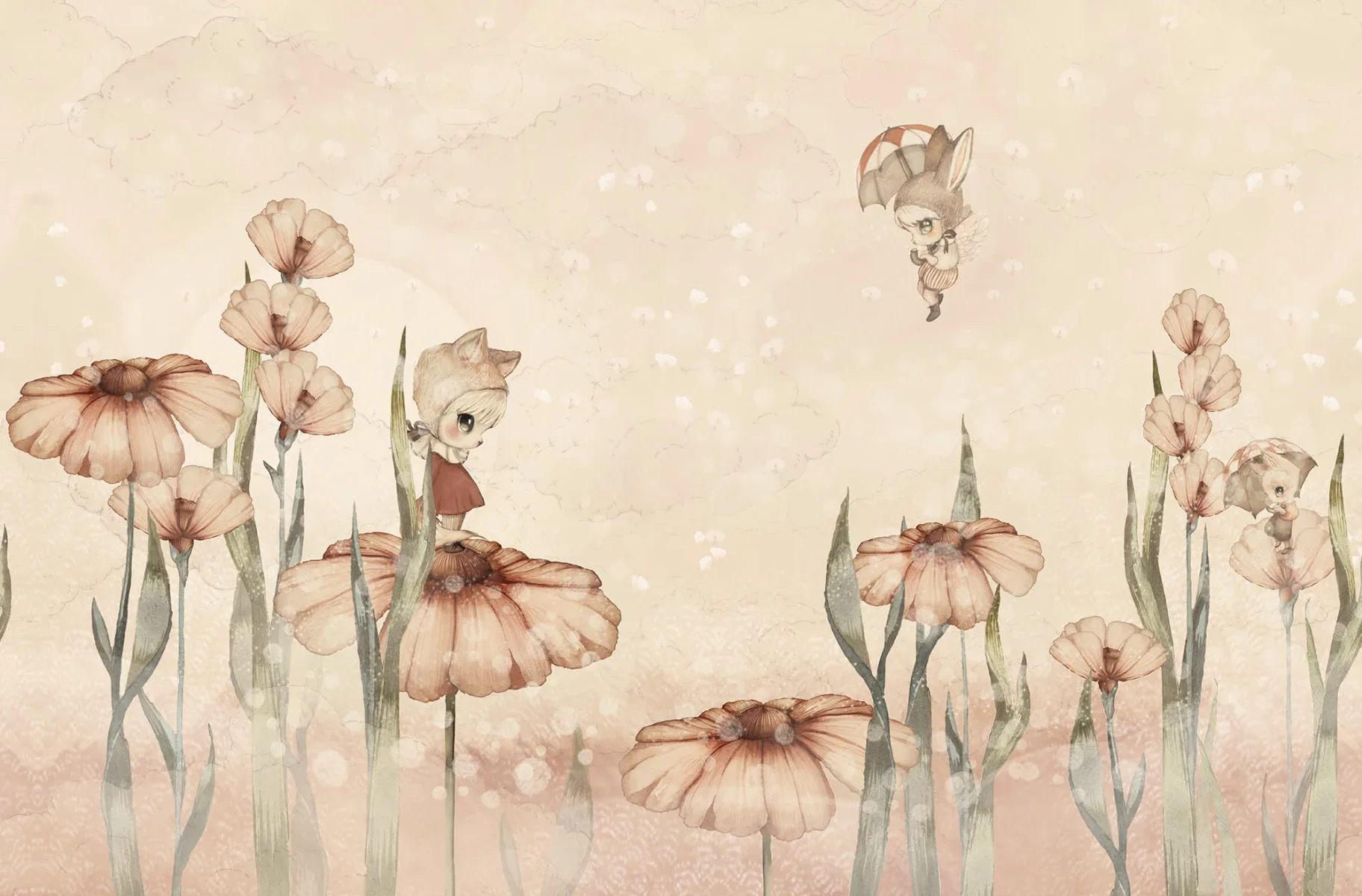 Kids Custom Wall Mural - Bloomy Fields Of Marion In Pink - Image 4