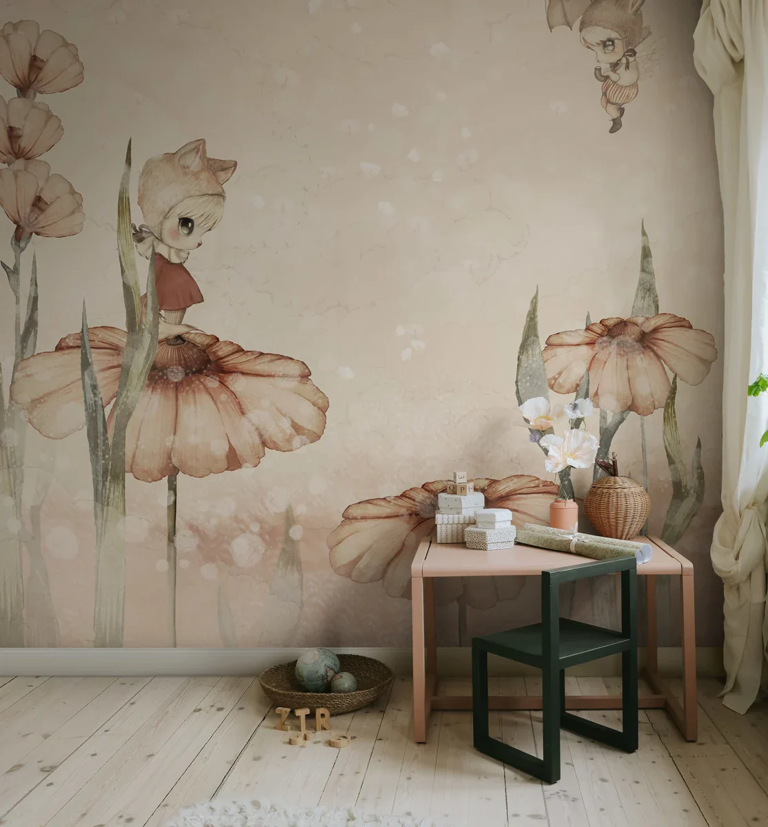 Kids Custom Wall Mural - Bloomy Fields Of Marion In Pink - Image 6