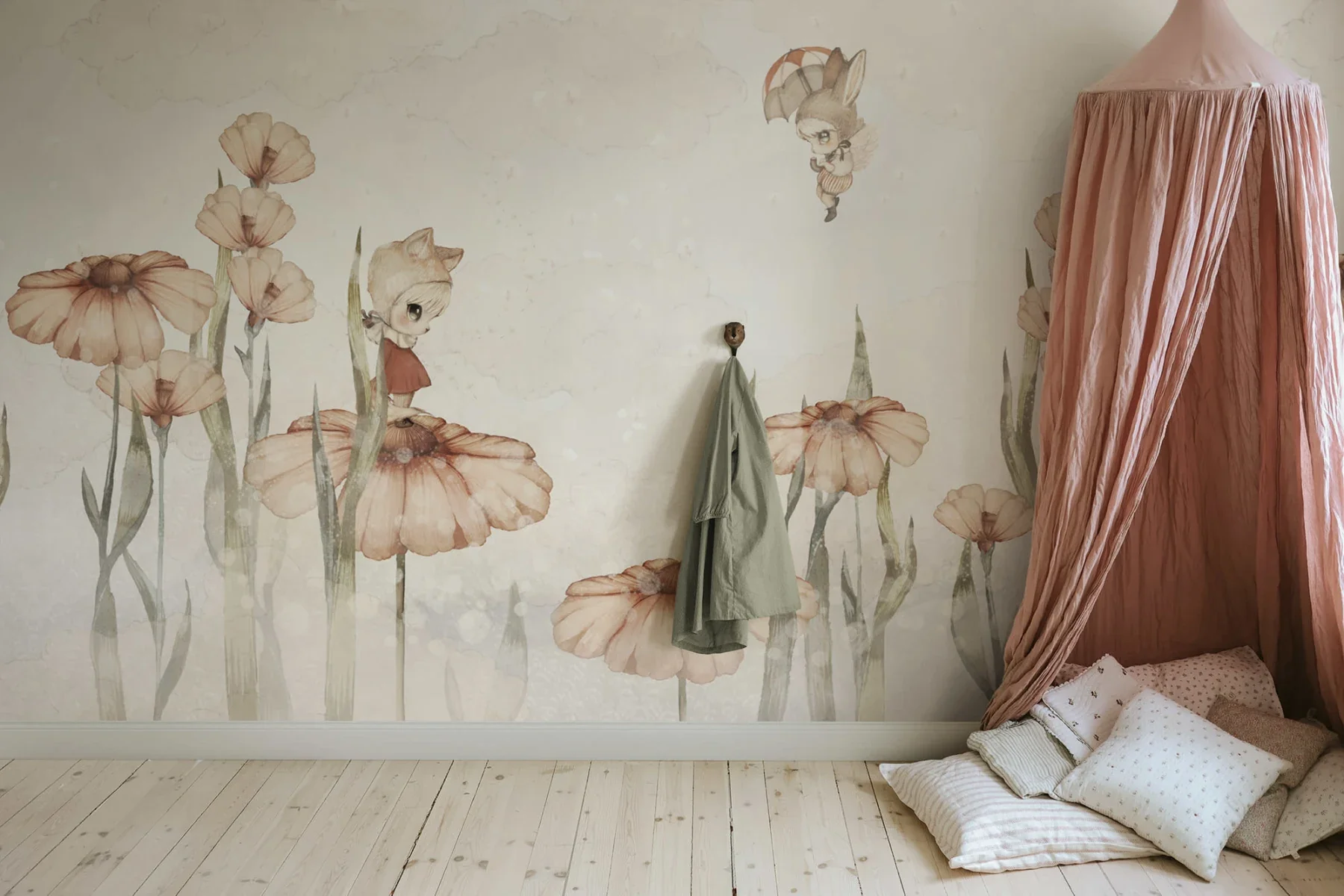 Kids Custom Wall Mural - Bloomy Fields Of Marion Off White - Image 2