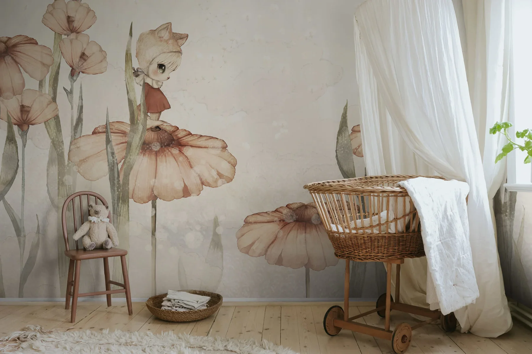 Kids Custom Wall Mural - Bloomy Fields Of Marion Off White - Image 3