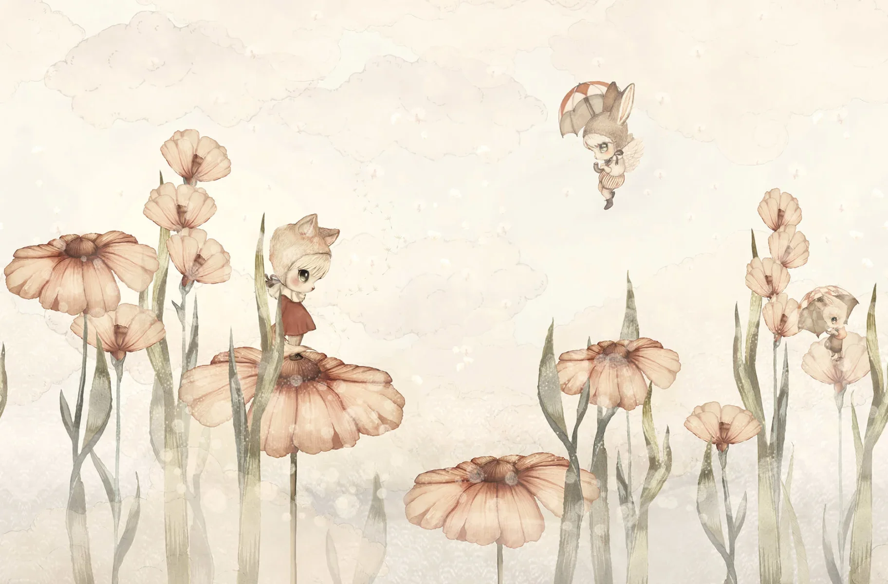 Kids Custom Wall Mural - Bloomy Fields Of Marion Off White - Image 4