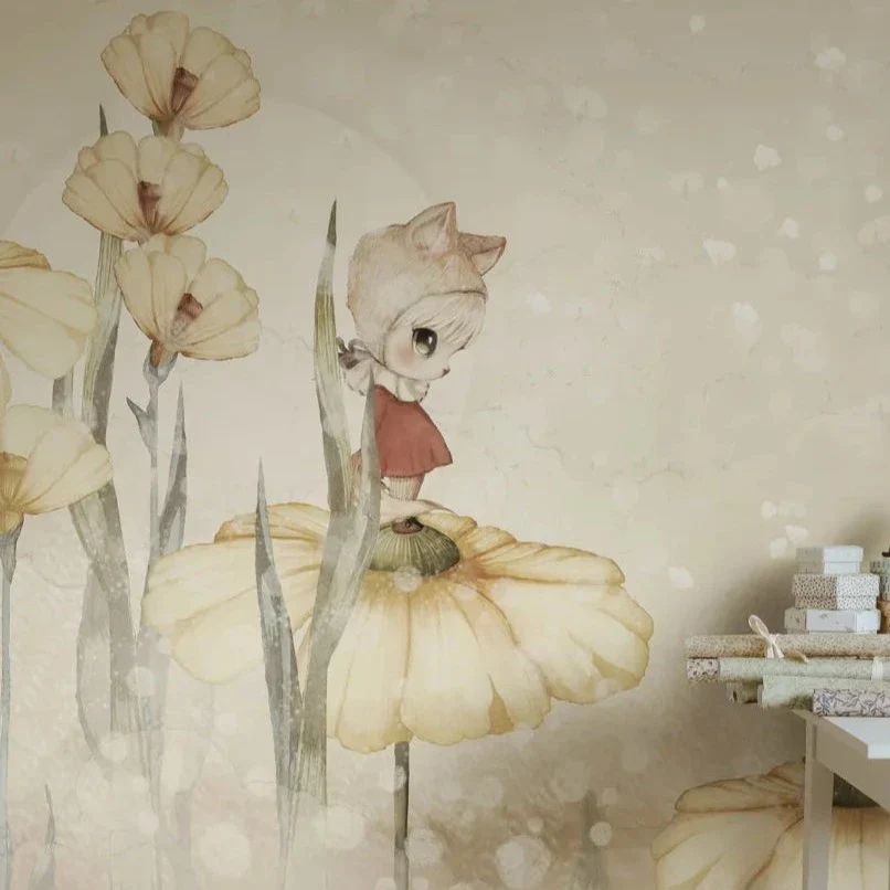 Kids Custom Wall Mural - Bloomy Fields Of Marion Warm Yellow