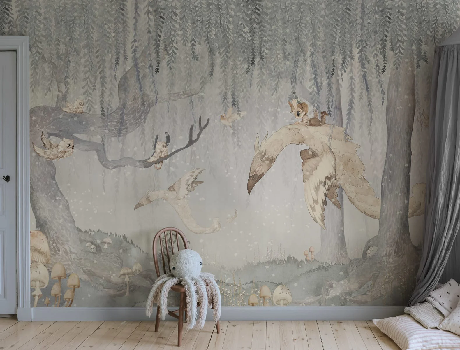 Kids Custom Wall Mural - Dream Forest Boy Blue Grey - Image 2