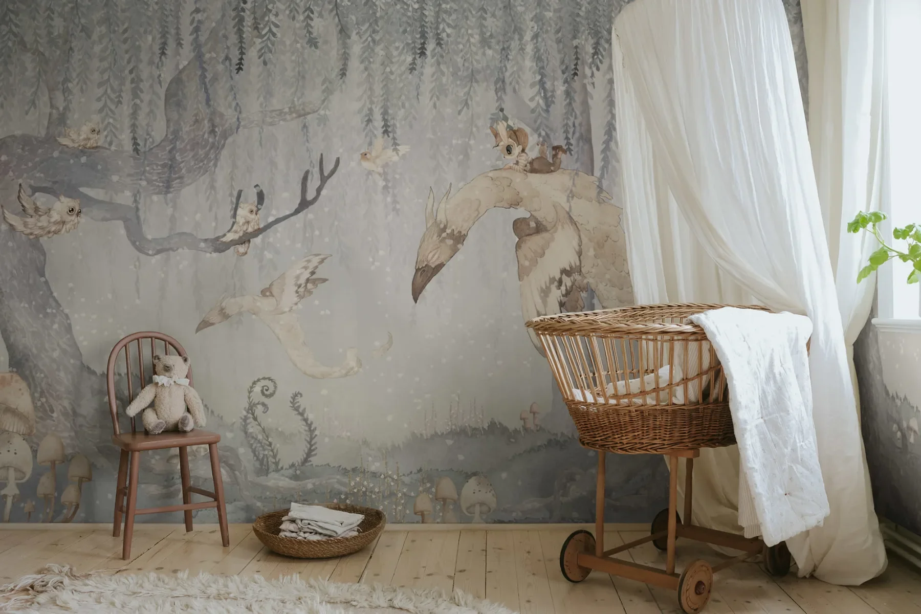 Kids Custom Wall Mural - Dream Forest Boy Blue Grey - Image 3