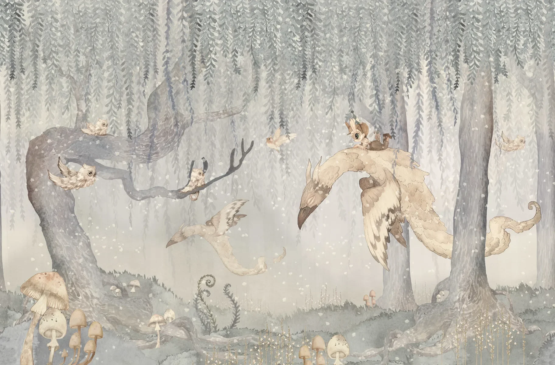 Kids Custom Wall Mural - Dream Forest Boy Blue Grey - Image 4