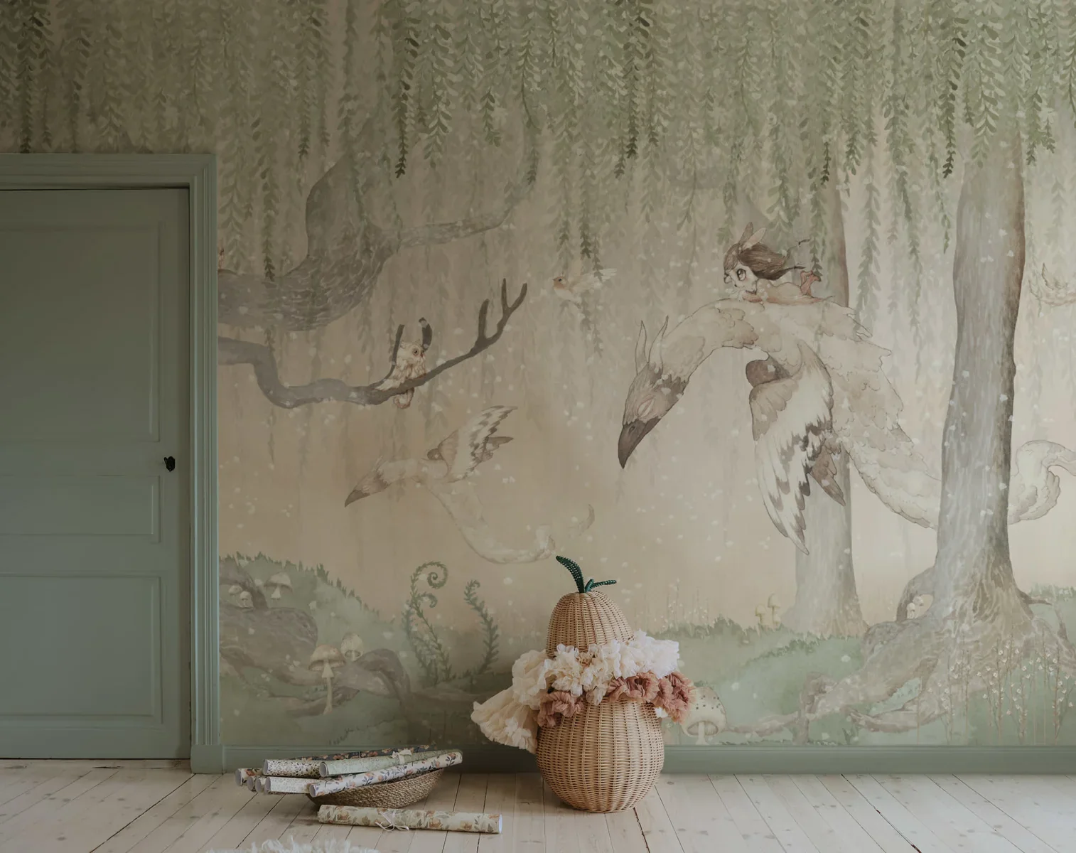Kids Custom Wall Mural - Dream Forest Girl Green Rose - Image 2