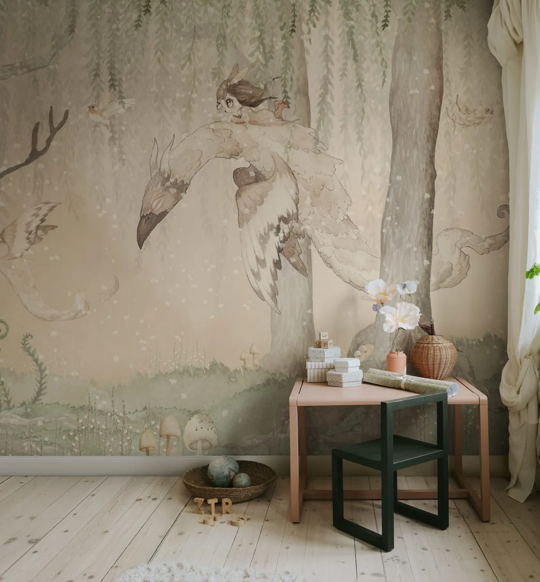 Kids Custom Wall Mural - Dream Forest Girl Green Rose - Image 3