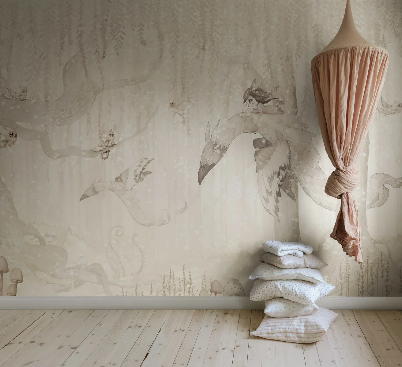 Kids Custom Wall Mural - Dream Forest Girl Off White - Image 2