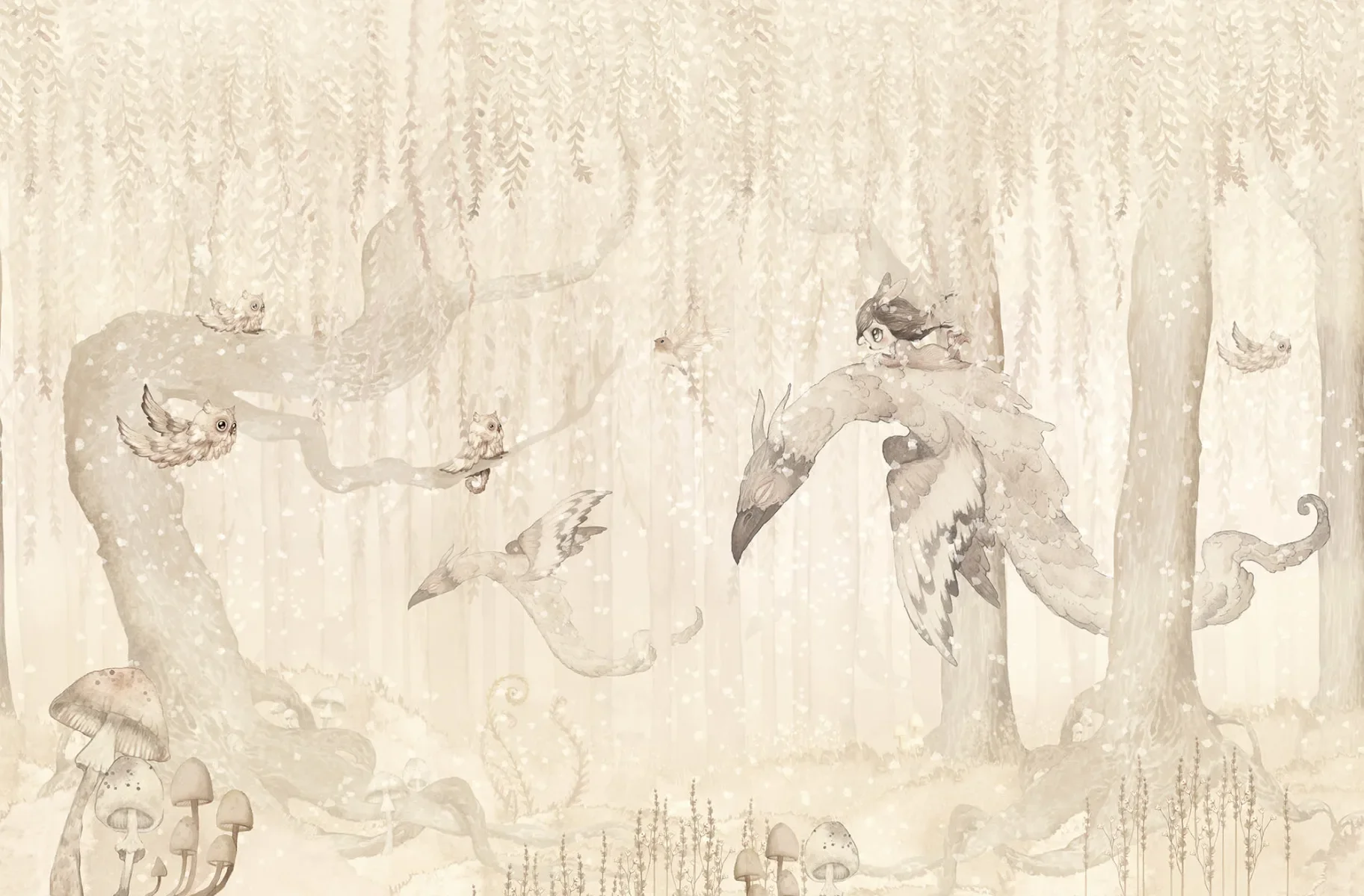 Kids Custom Wall Mural - Dream Forest Girl Off White - Image 4