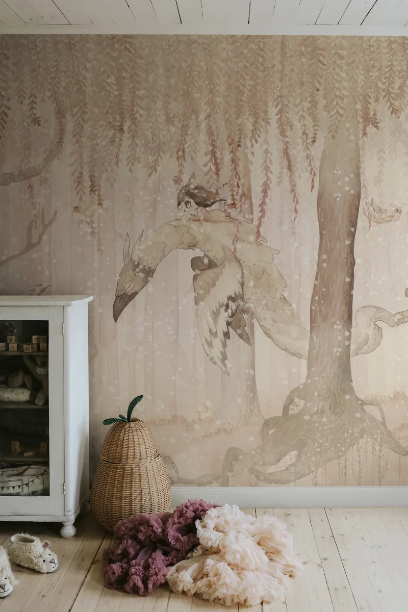 Kids Custom Wall Mural - Dream Forest Girl Sandy Pink - Image 3