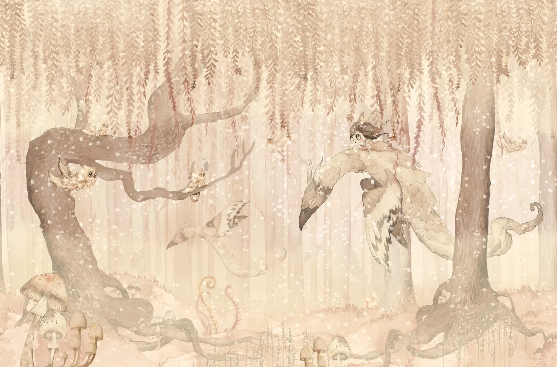 Kids Custom Wall Mural - Dream Forest Girl Sandy Pink - Image 5