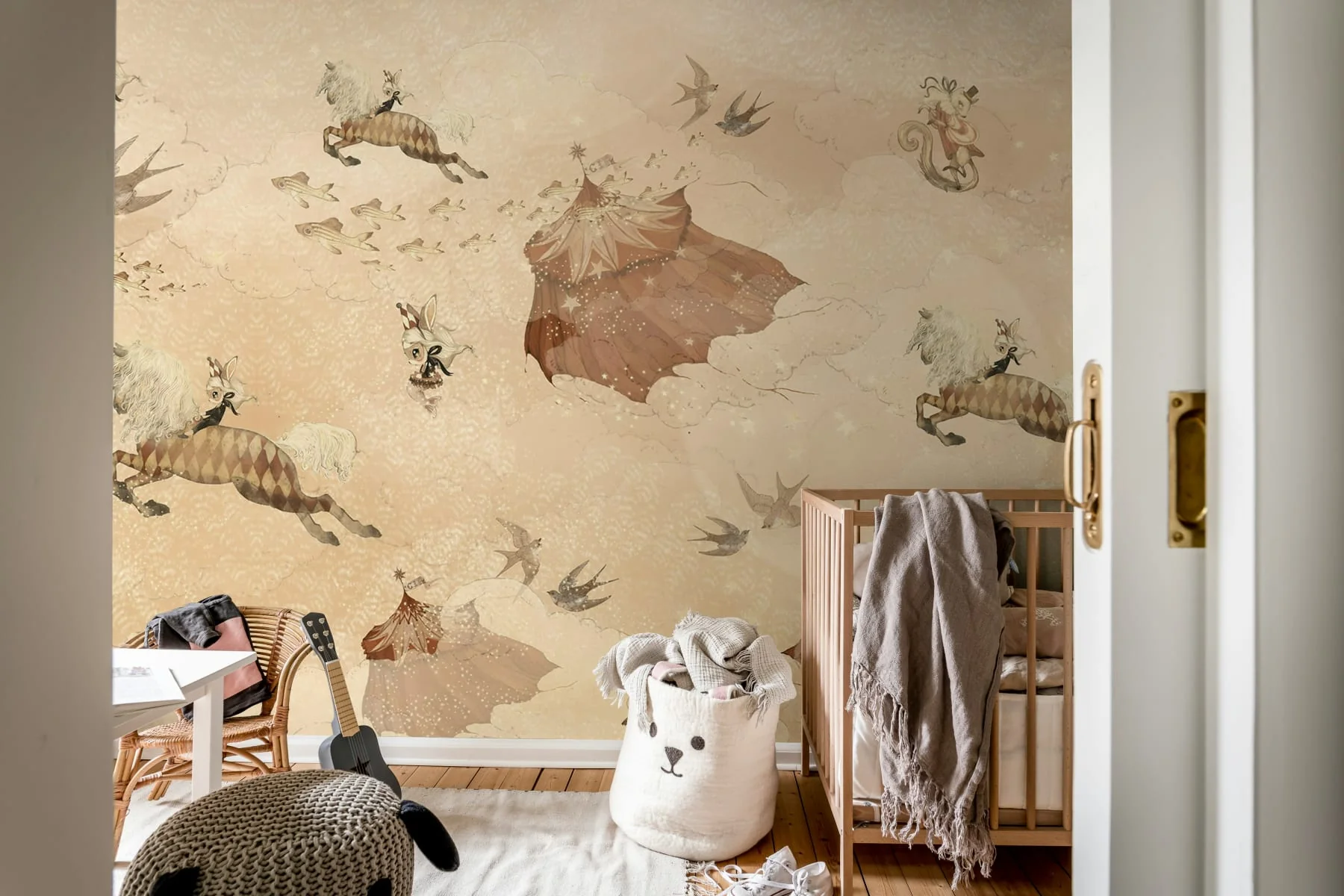 Kids Custom Wall Mural - Flying Circus Misty Pink - Image 2