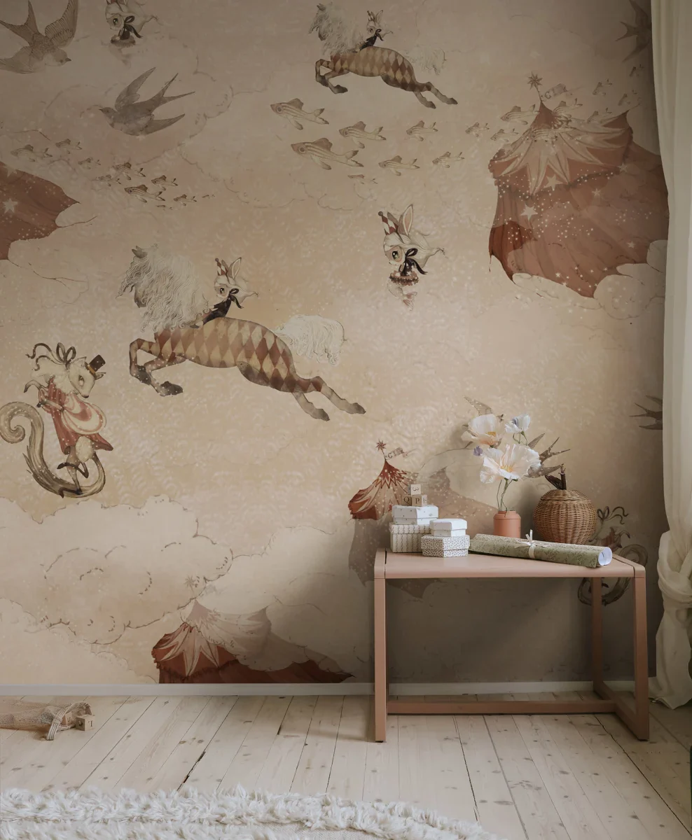 Kids Custom Wall Mural - Flying Circus Misty Pink - Image 4