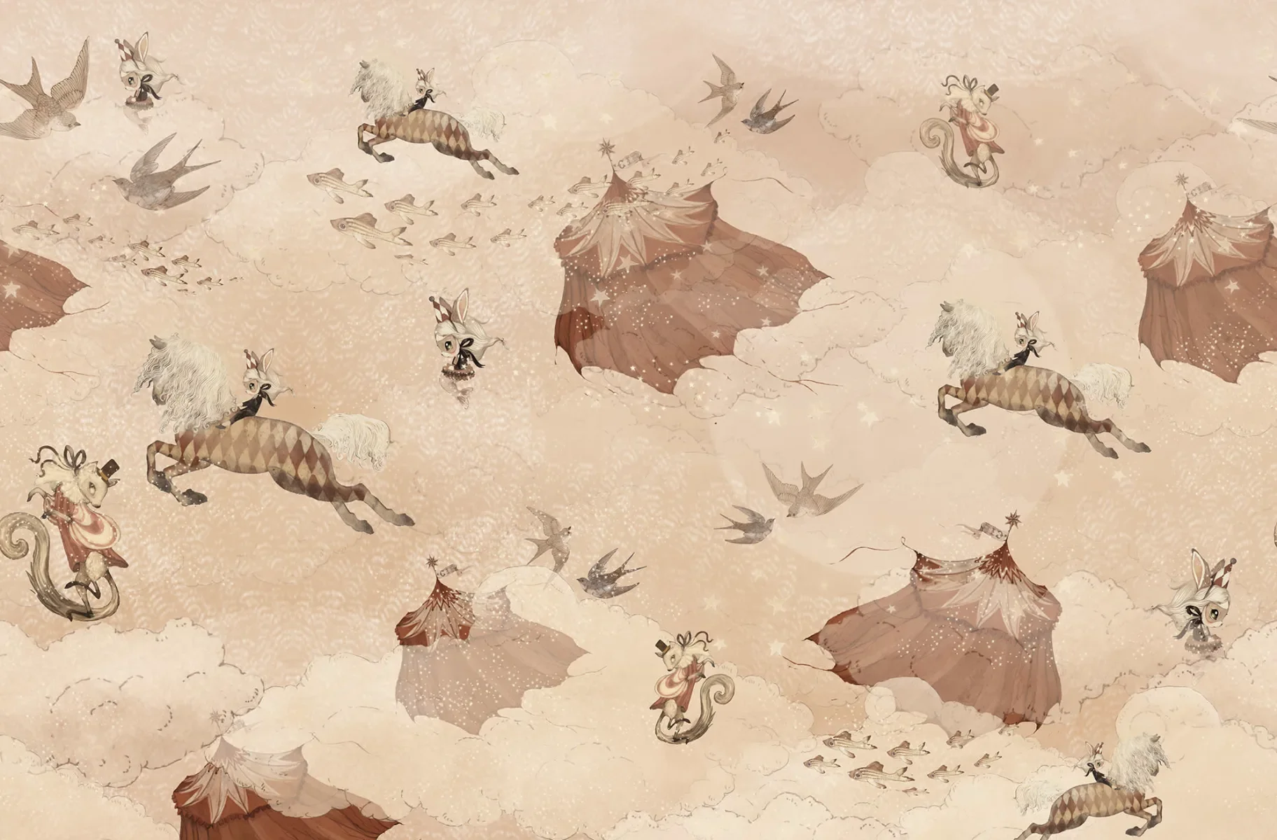 Kids Custom Wall Mural - Flying Circus Misty Pink - Image 5
