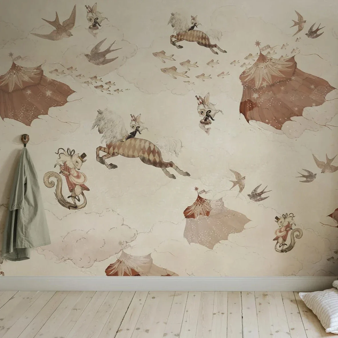 Kids Custom Wall Mural - Flying Circus Sandy White