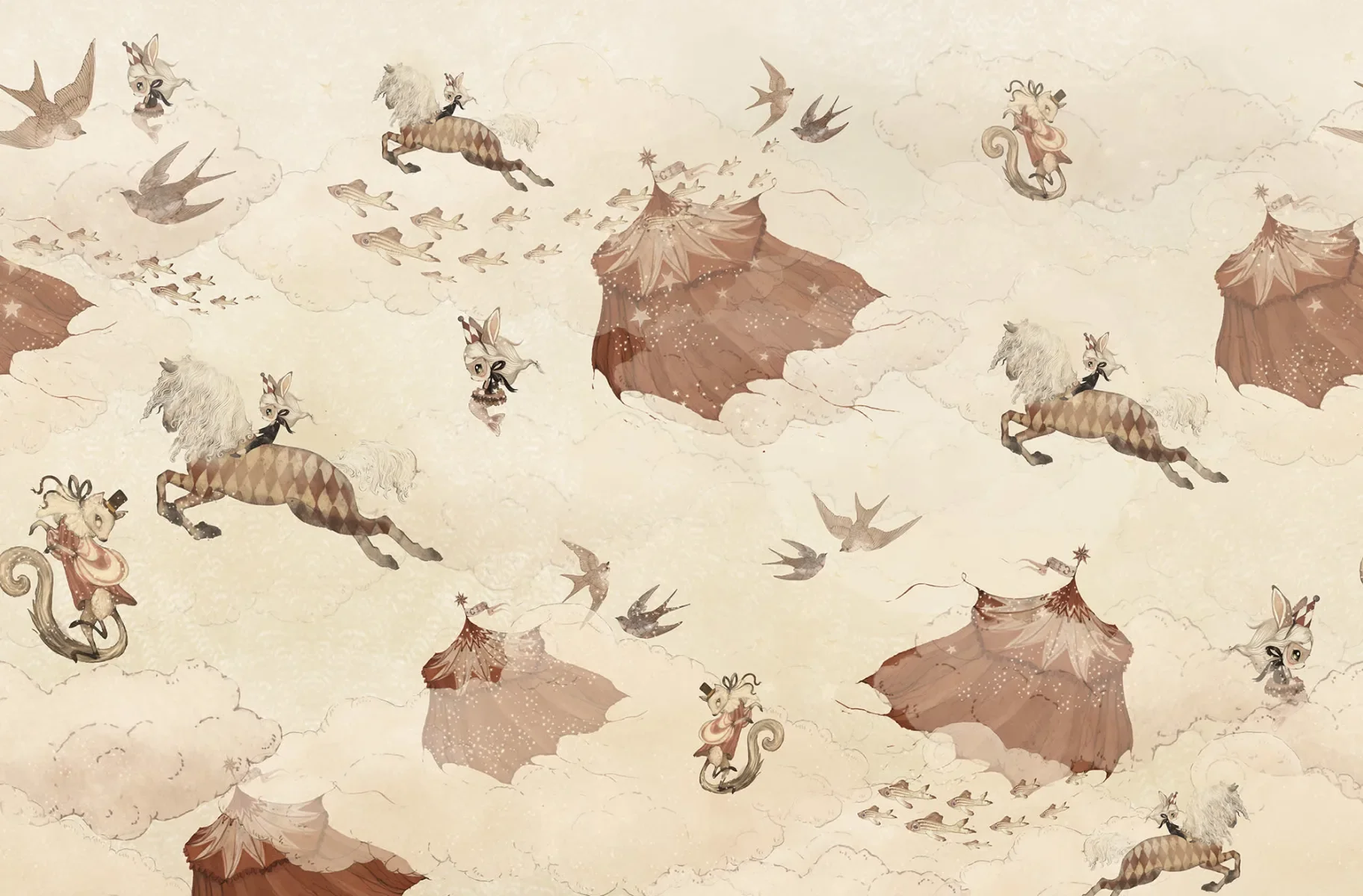 Kids Custom Wall Mural - Flying Circus Sandy White - Image 4
