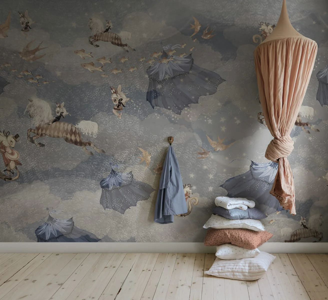 Kids Custom Wall Mural - Flying Circus Sky Blue - Image 3