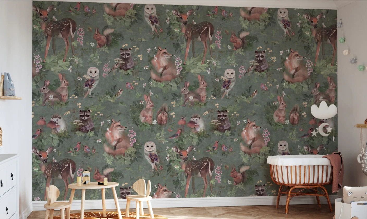 Kids Custom Wall Mural - Forest Friends Light Green - Image 2