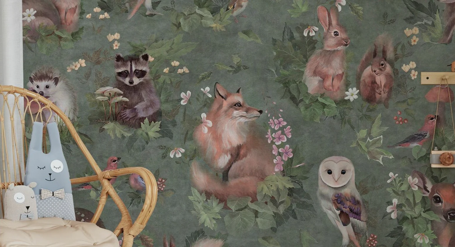 Kids Custom Wall Mural - Forest Friends Light Green - Image 3