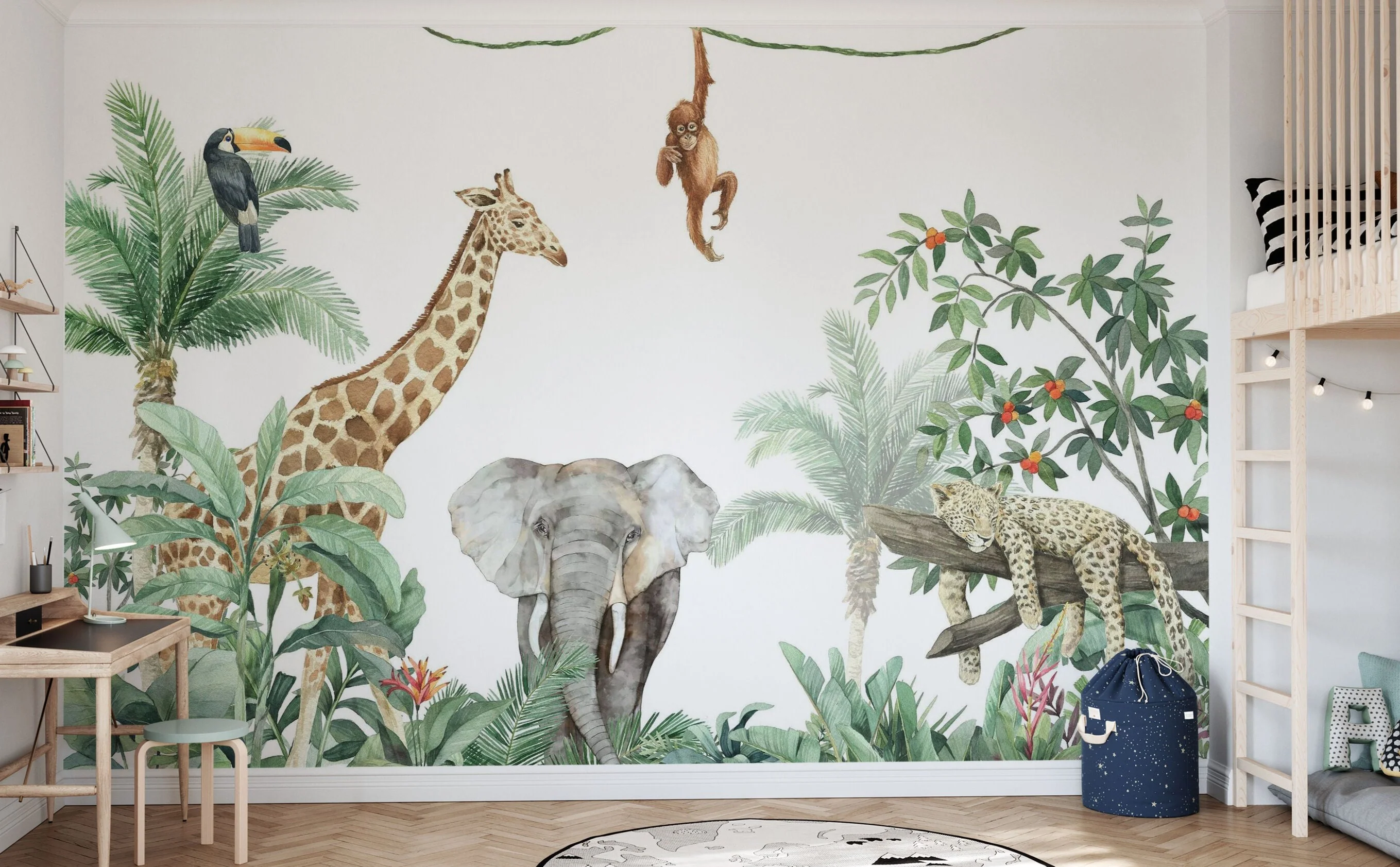 Kids Custom Wall Mural - Friends Of The Jungle + Elephant - Image 3