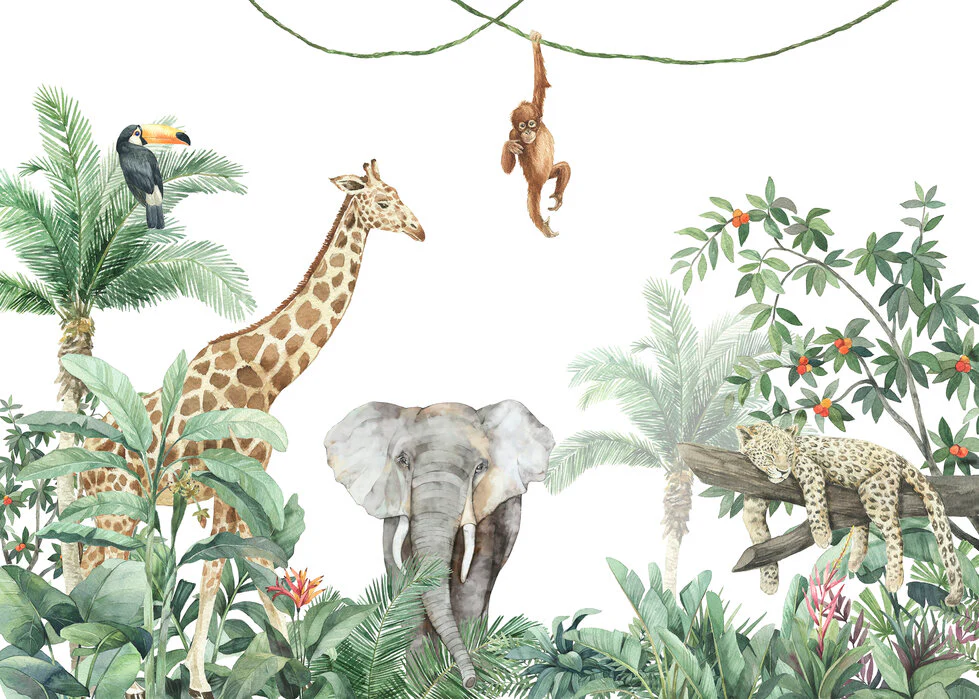 Kids Custom Wall Mural - Friends Of The Jungle + Elephant - Image 5