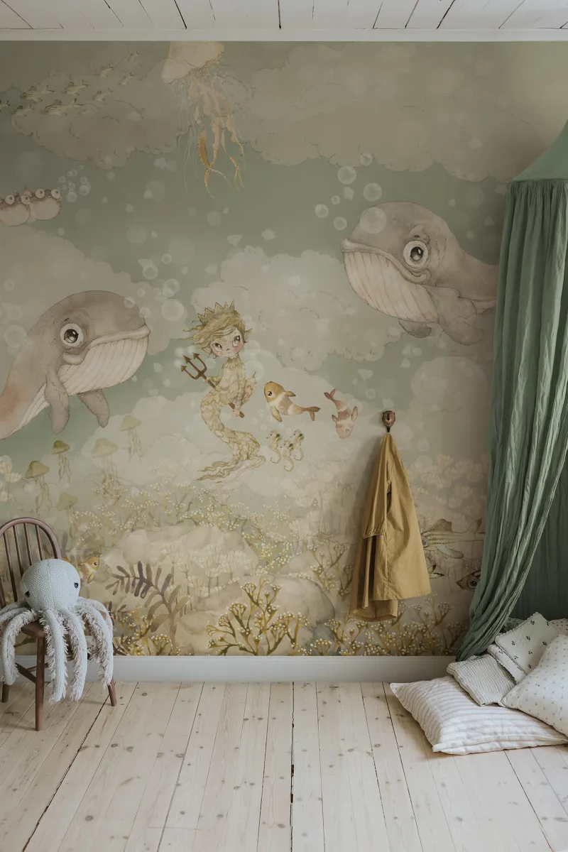 Kids Custom Wall Mural - Water Song Aqua Green - Image 2