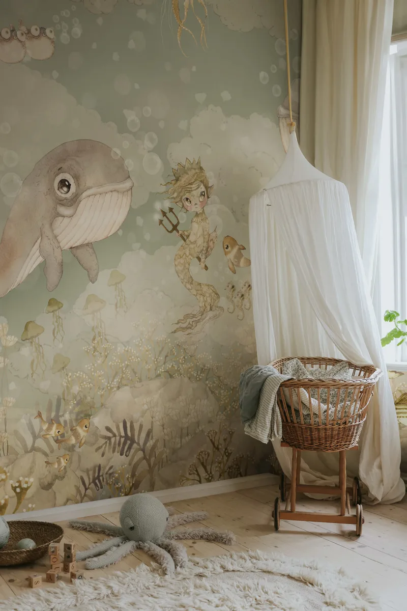 Kids Custom Wall Mural - Water Song Aqua Green - Image 3
