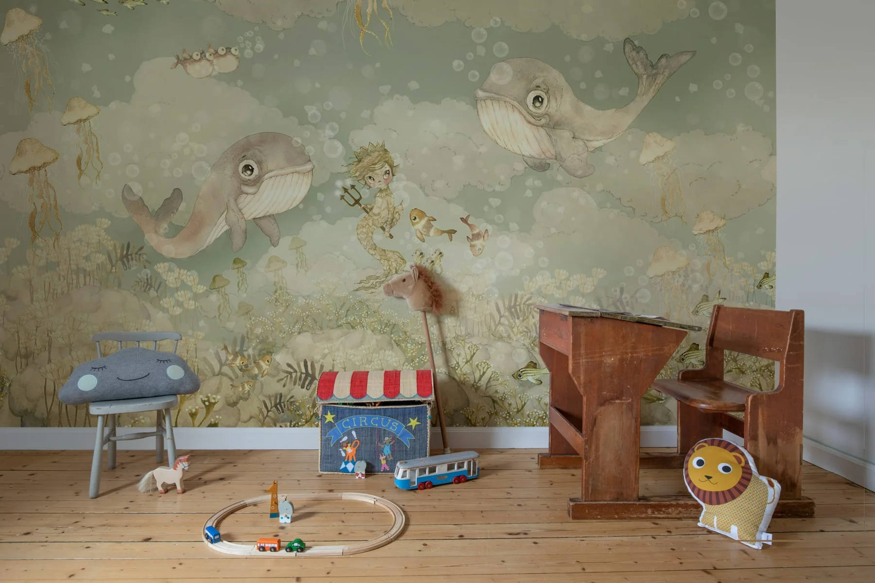 Kids Custom Wall Mural - Water Song Aqua Green - Image 4