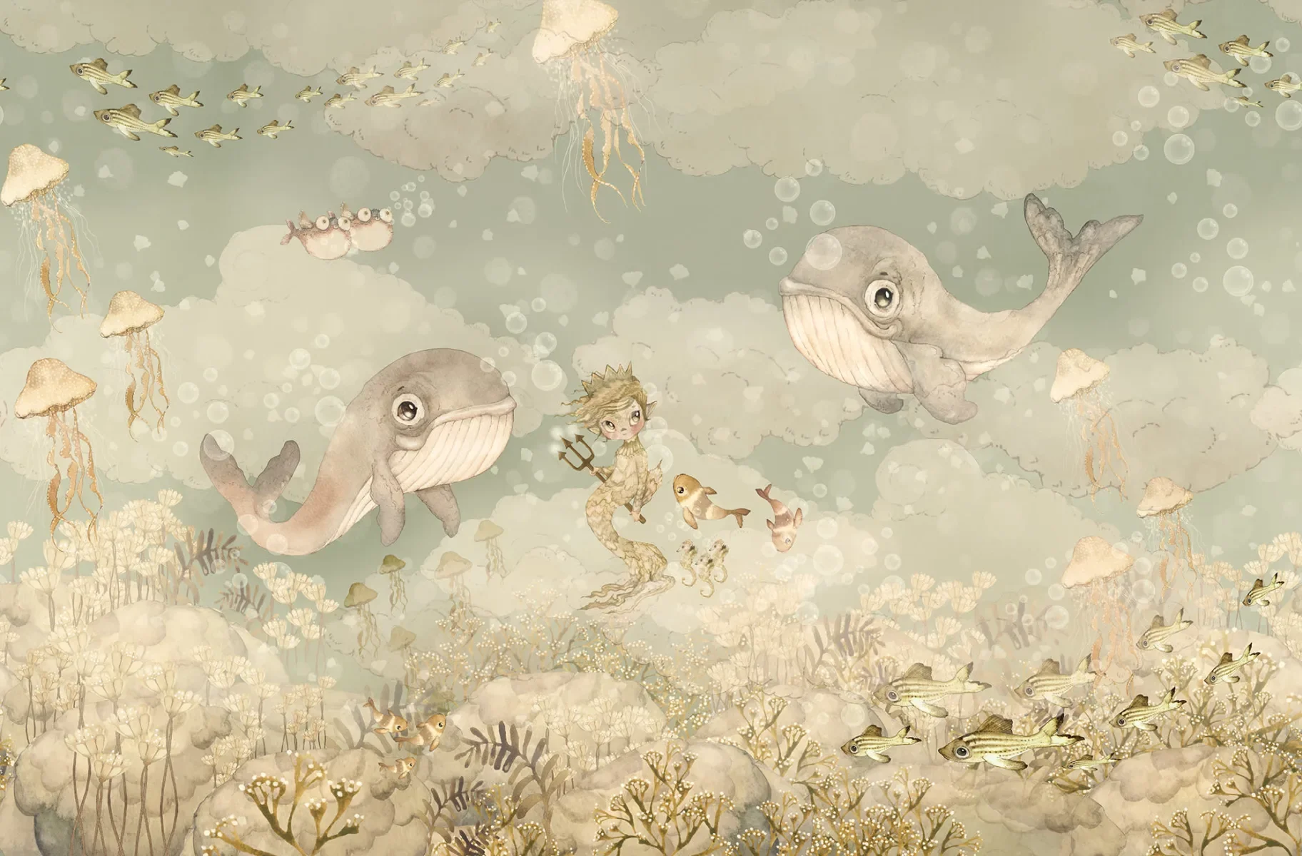 Kids Custom Wall Mural - Water Song Aqua Green - Image 5