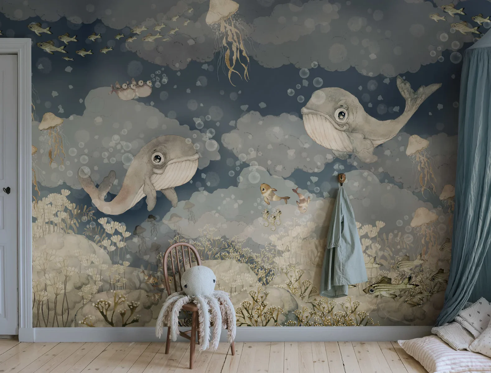 Kids Custom Wall Mural - Water Song Deep Blue - Image 2
