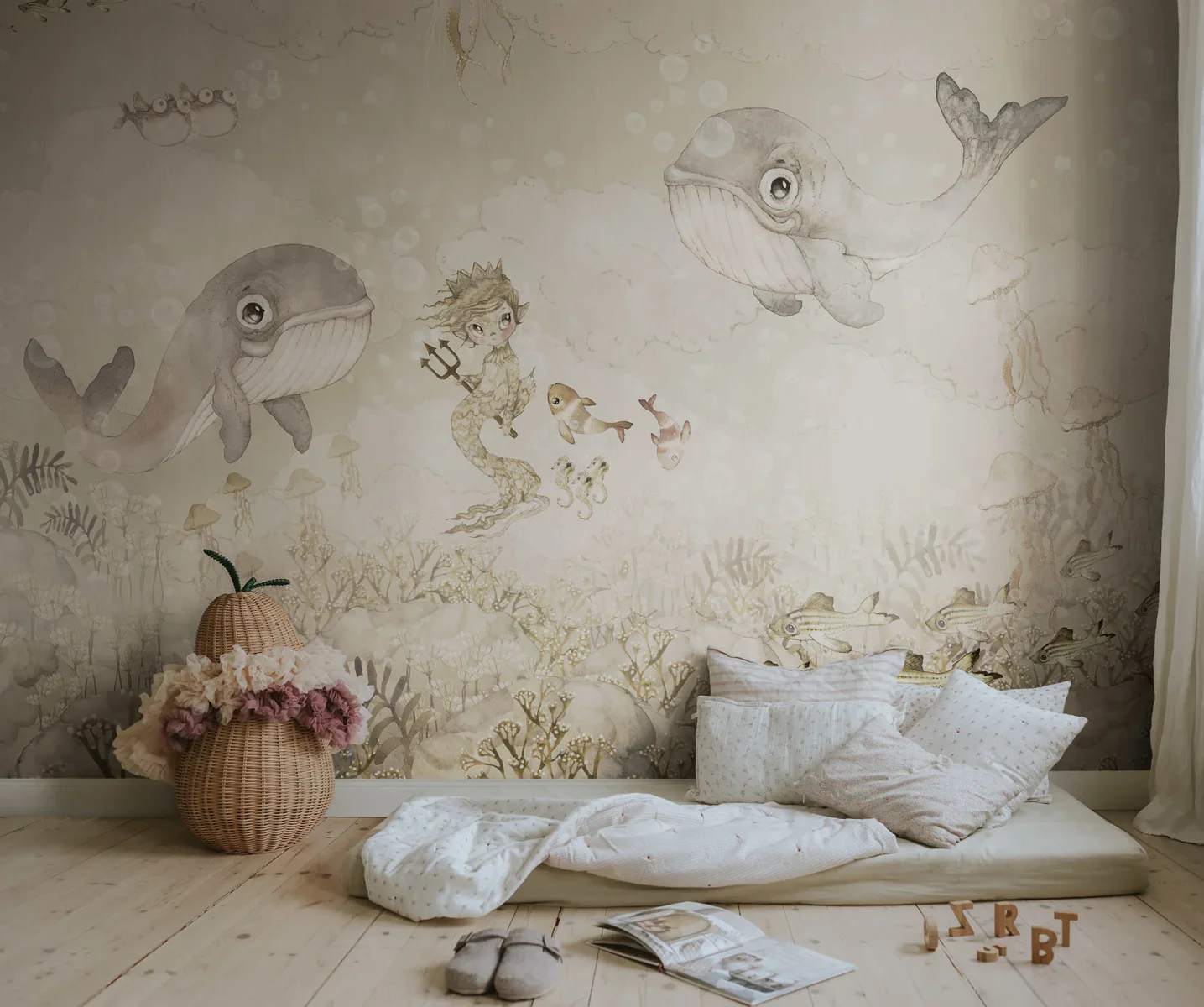 Kids Custom Wall Mural - Water Song Off White - Image 3