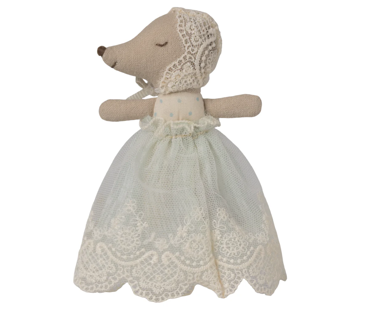 Maileg Baby Mouse In Gown - Mint - Image 3