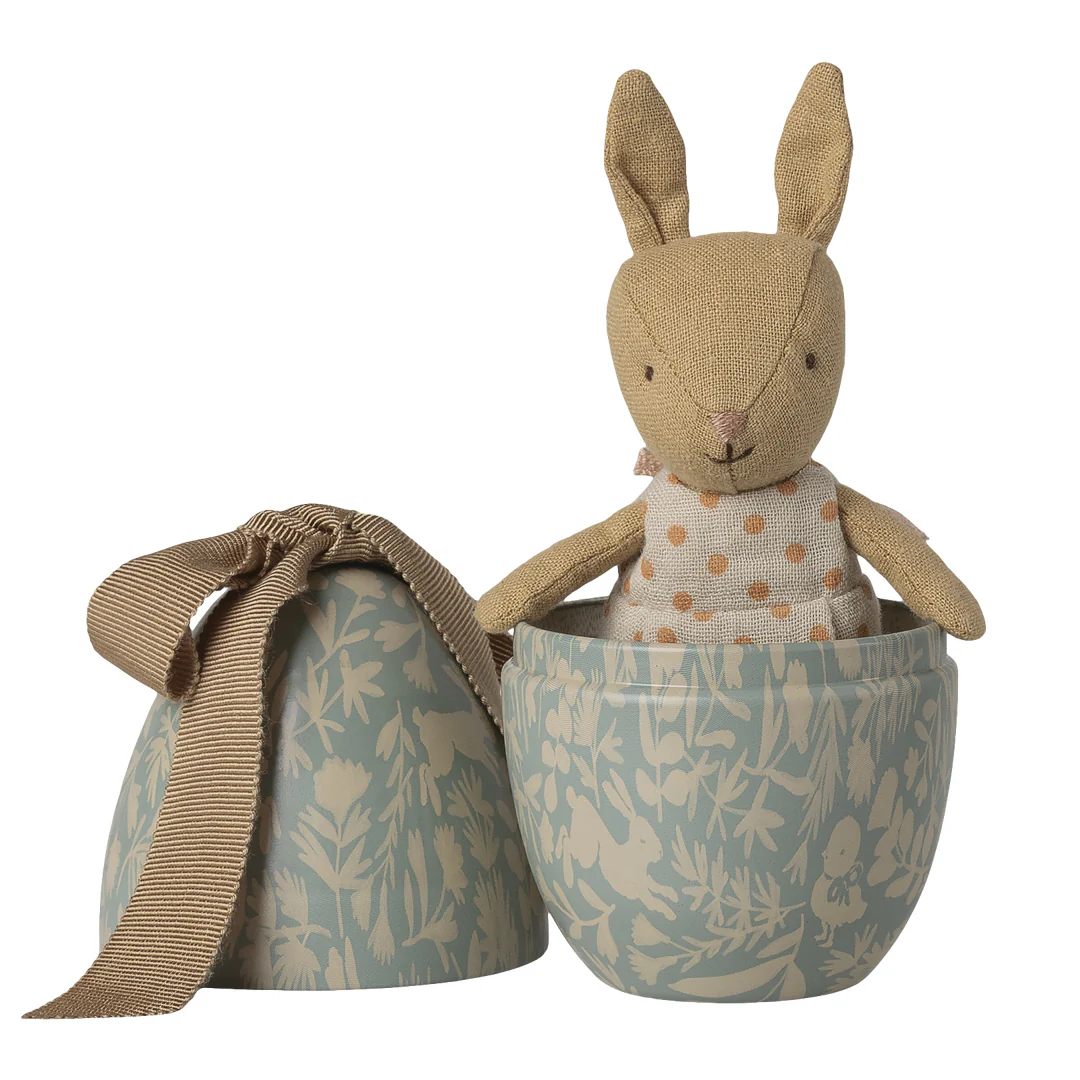 Maileg Easter Egg With Micro Bunny - Dusty Blue
