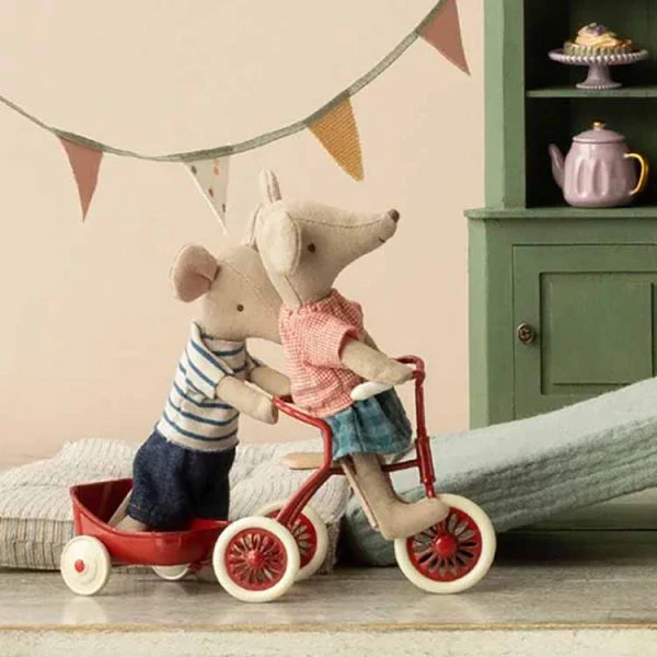 Maileg Tricycle Big Sister Mouse With Bag - Red - Image 2