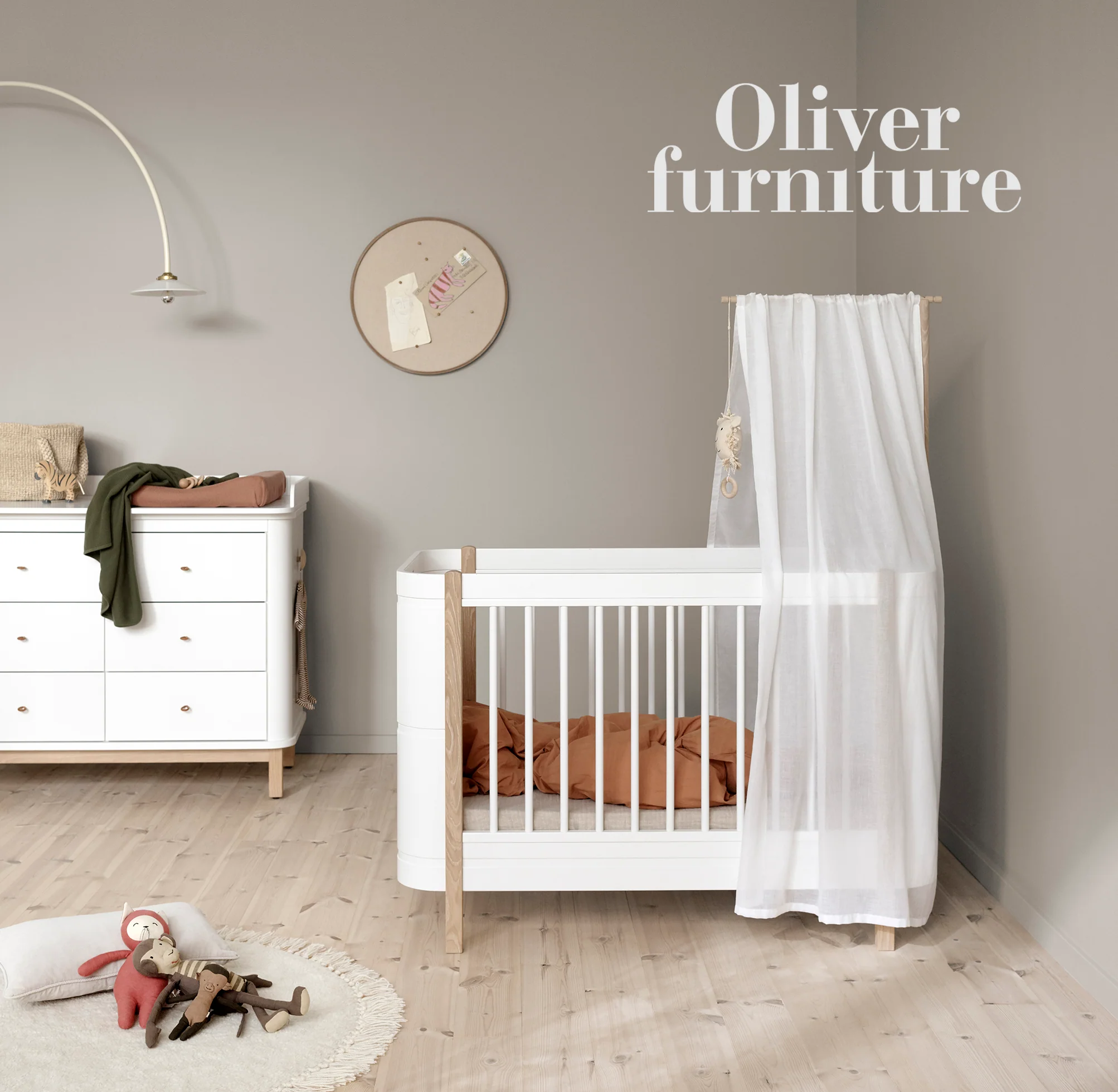 Oliver Furniture Wood Mini+ Cot Bed (0-9yrs) - White/Oak - Image 3