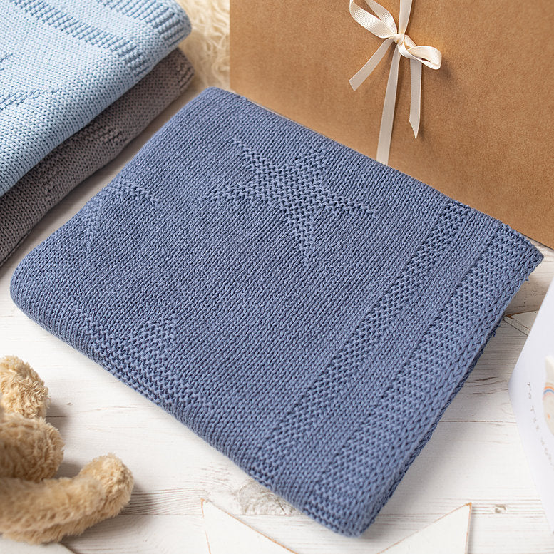 Star Knit Cotton Baby Blanket - Storm Blue - Image 3