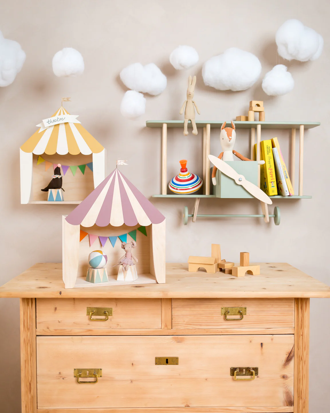 Up Warsaw Circus Wooden Shelf - Dusty Pink - Image 3
