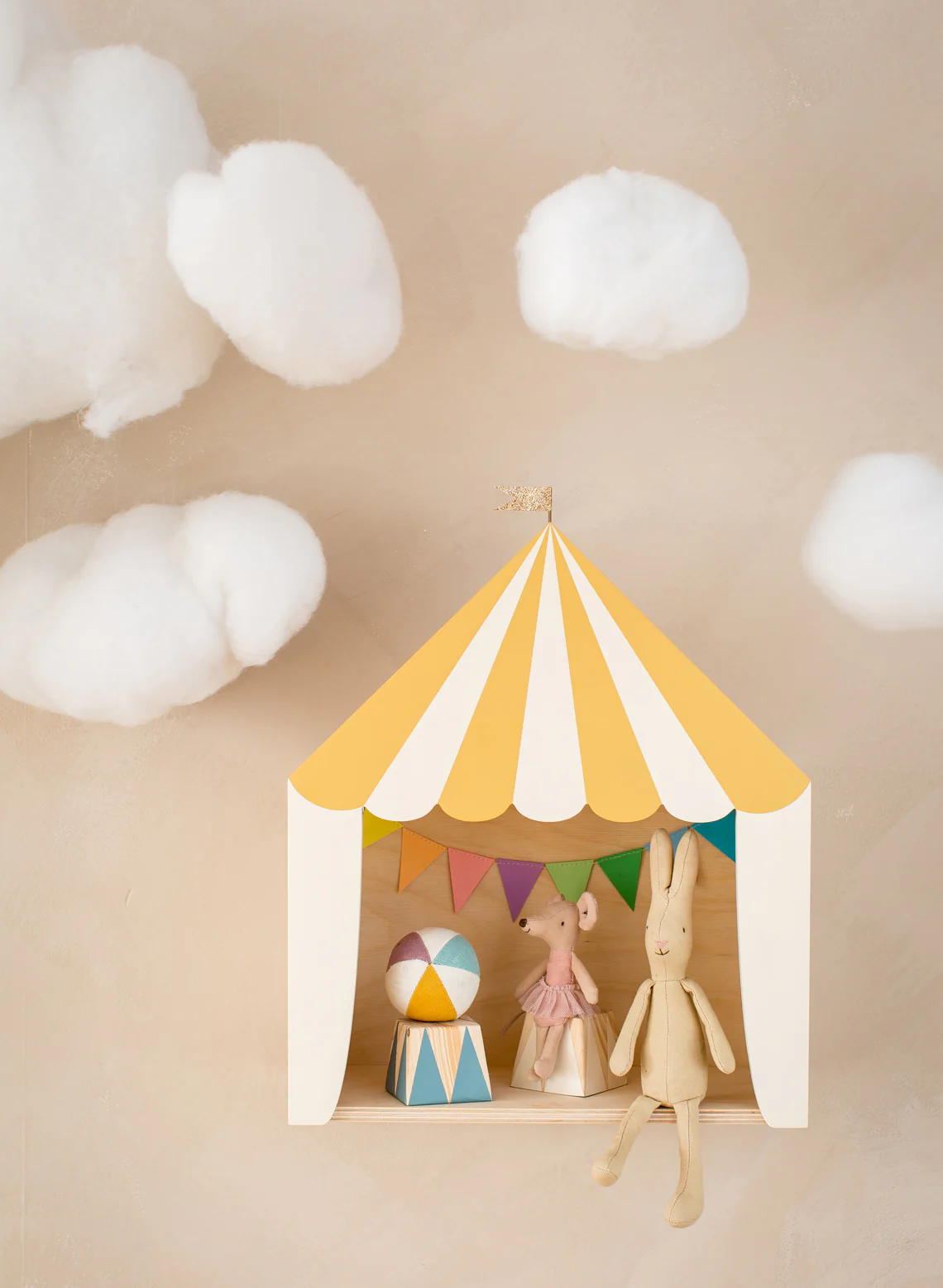 Up Warsaw Circus Wooden Shelf - Mustard/White - Image 3