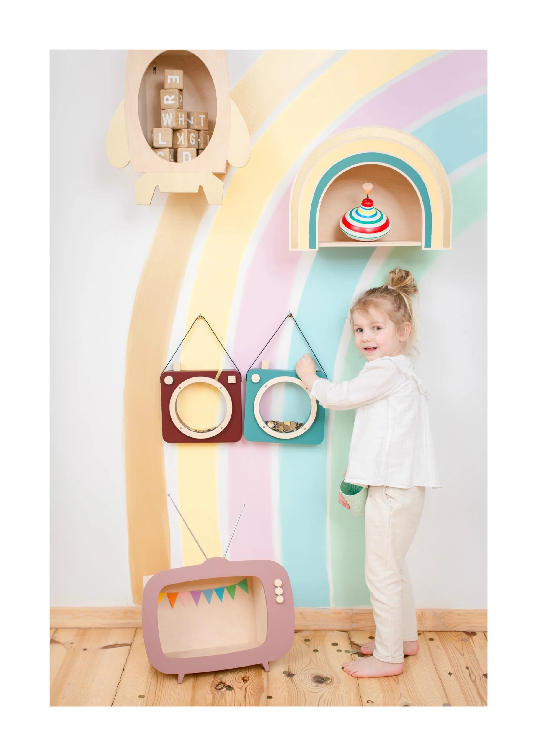 Up Warsaw Kids TV Wooden Shelf - Dusty Pink - Image 6